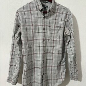 Eddie Bauer Gray and dark burgundy Plaid Button Down Shirt